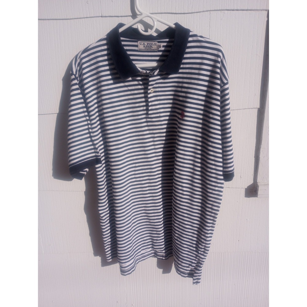 U.S Polo‎ Assn 1/4 Button Polo Navy And White Striped 2xl
